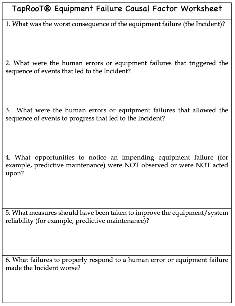 Causal Factor Worksheet