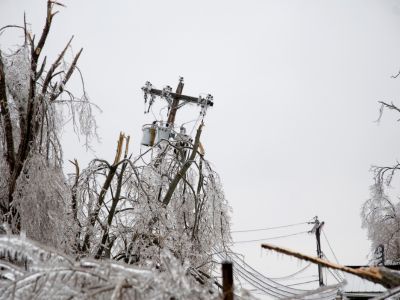 Icy power pole
